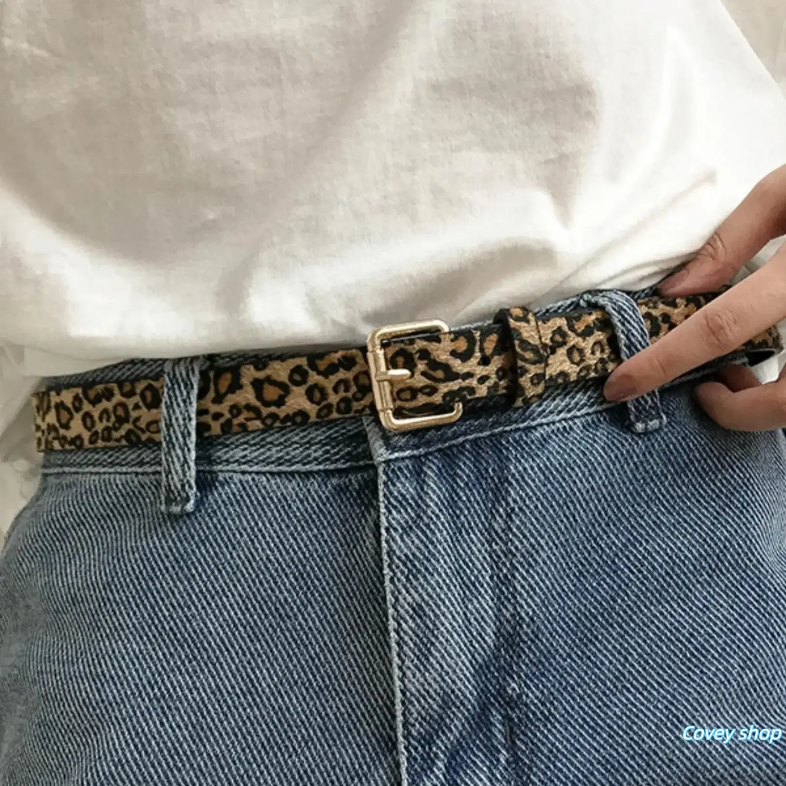 Women’s Leopard Print PU Leather Belt - Vintage Boho Adjustable Strap with Classic Metal Buckle, Versatile Accessory for Jeans and Casual Dresses