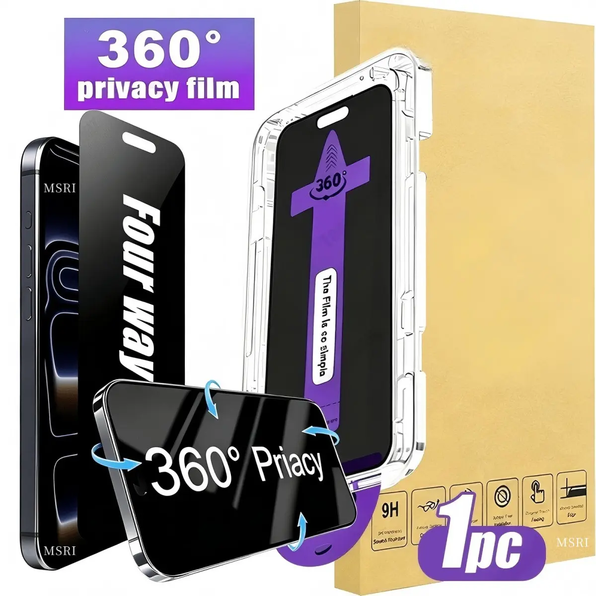 360° Privacy Tempered Glass Screen Protector for iPhone 17/16/15/14/13, 9h Hardness, Anti-Fingerprint, Crystal Clear, Easy Installation