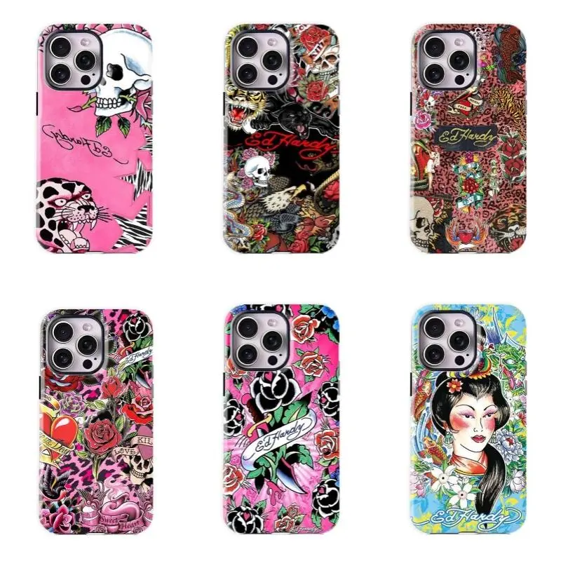 Ed Hardy Inspired Skull & Rose Phone Case | Punk Y2K Phone Protection|Vintage Aesthetic case for iPhone17 ProMax /16/15/14/13/12/11 Plus for Samsung phones, suitable for both men and women,  Perfect Gift for Women Men.A gift for the fans, Accessories, She