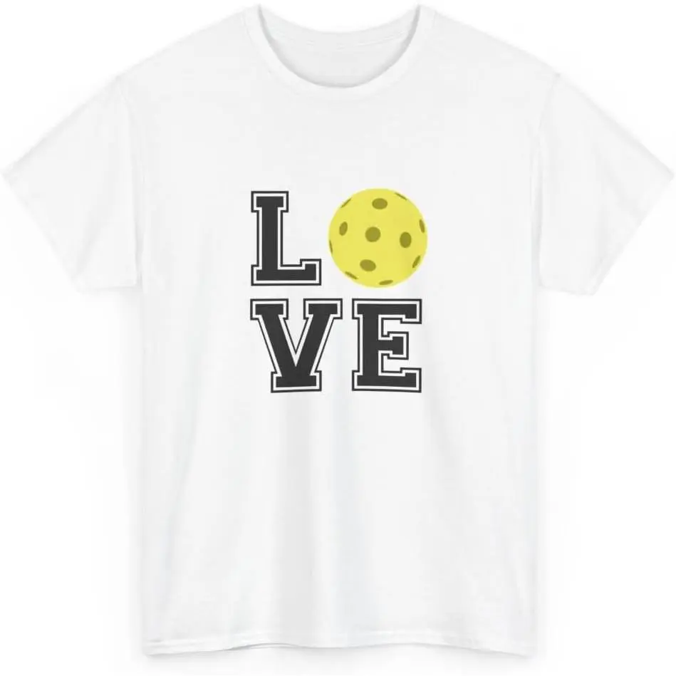 Women's Crew Neck Graphic T-Shirt - 3dRose Love Pickleball Print, Boxy Casual Essential Top with Necklace Accent, Flannel-Infused Fabric, Cargo-Inspired Details for Daily Wear (Shortsleeve Option, Trouser Pairing Compatibility)