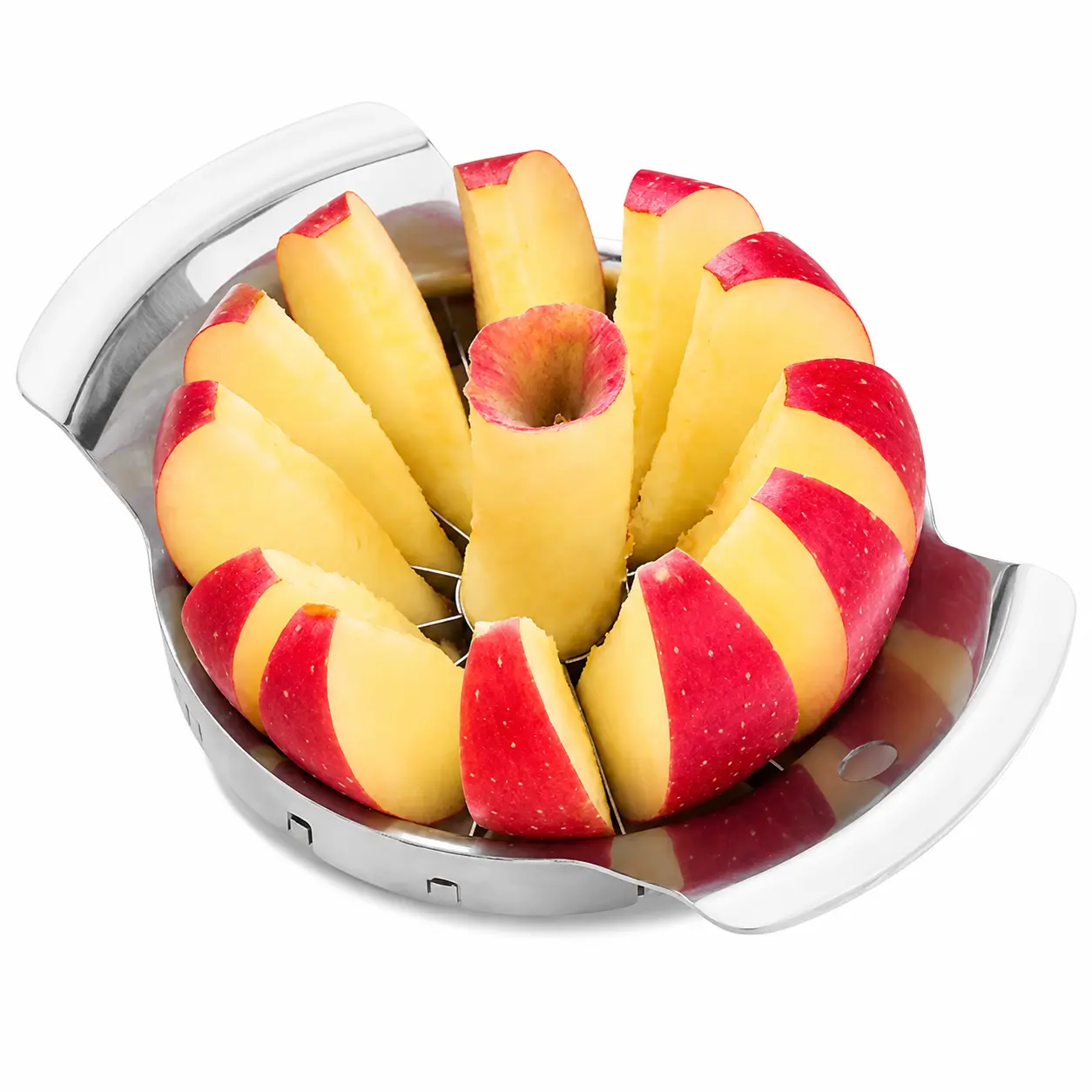 Stainless Steel Apple Slicer and Corer Tool for Quick, Even Slicing and Core Removal – Works with Apples, Pears, and Oranges – Durable Kitchen Gadget for Home and Commercial Use