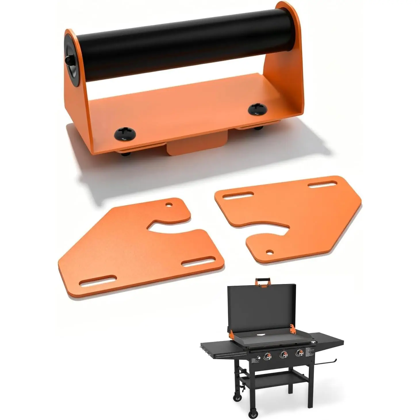 Hinge & Handle Kit for Blackstone Griddles (28”/36”/44”) - Transform Hard Lid into Flip-Up Hood - Heavy Duty Steel Grill Covers Accessory - Easy Installation (Orange)