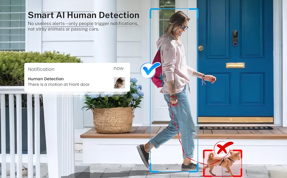 1080p Wireless Wi-Fi Video Doorbell Camera with Two Way Audio, Night Vision, Cloud Storage, Smart AI Motion Detection, Support 2.4GHz Wi-Fi only