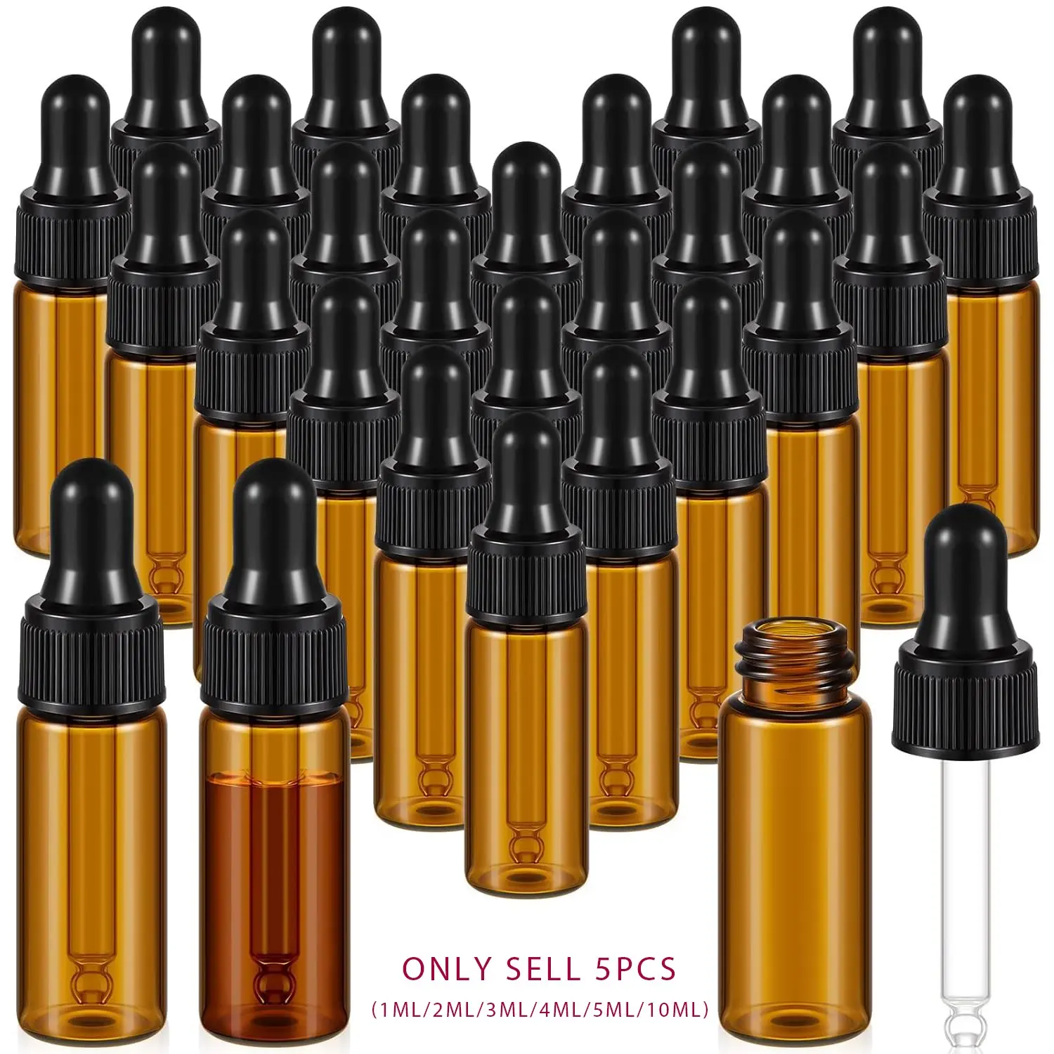 ✨ [Amber Glass Essential Oil Bottles] 1-10ml Amber Glass Dropper Split Bottles Reusable Refillable Design Glass Bottle - Suitable for Essential Oils, Perfumes, Serums, Mini Portable Cosmetic Containers Storage Bottles