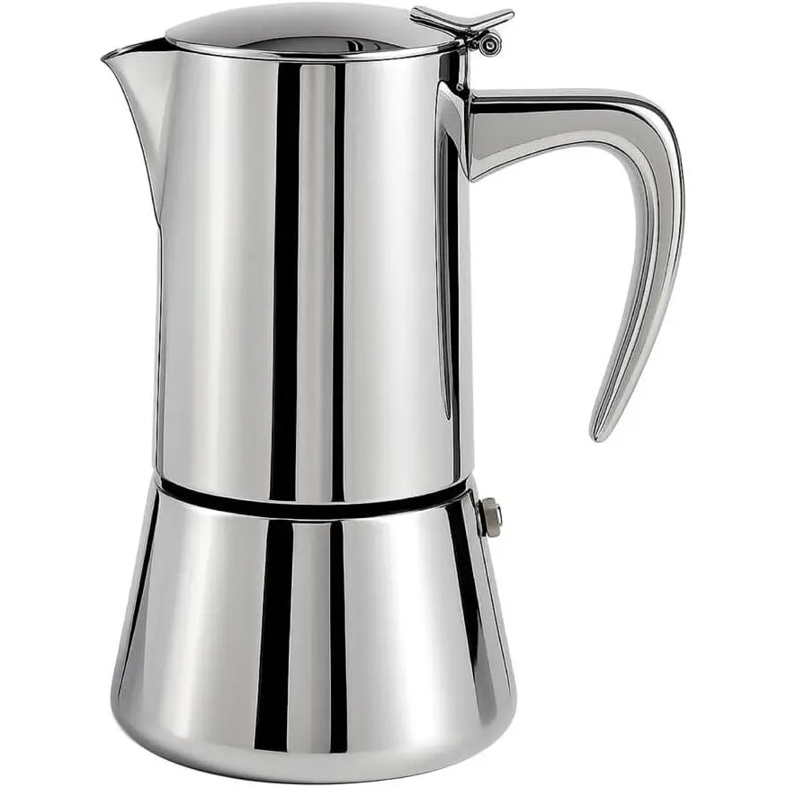 Stainless Steel Stovetop Espresso Maker – Italian Moka Pot, Induction Compatible Espresso Coffee Maker with Safety Valve (6 Cups)