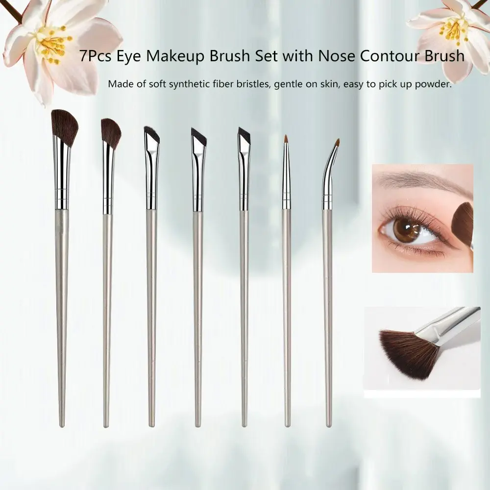 7-Piece Eye Makeup Brush Set, Precision Blending Angled Eyeshadow, Concealer Portable Beauty Brushes, Liner, Brow, Nose Shadow, Cosmetics Tools