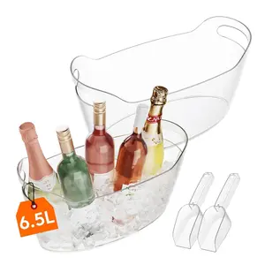 2 Pack 6.5L Plastic Ice Buckets with Matching Ice Scoops, Portable Beverage Cooler Tub, Ice Bucket for Bar Party, Lemonade Stand Supplies, Drink Dispensers for Parties, Chilling Red Wine Beer Champagne Cocktails Sparkling Wine