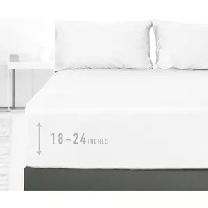 1-Piece Extra Deep Pocket Fitted Bottom Sheet 22", 100% Cotton Sateen Soft Breathable, White