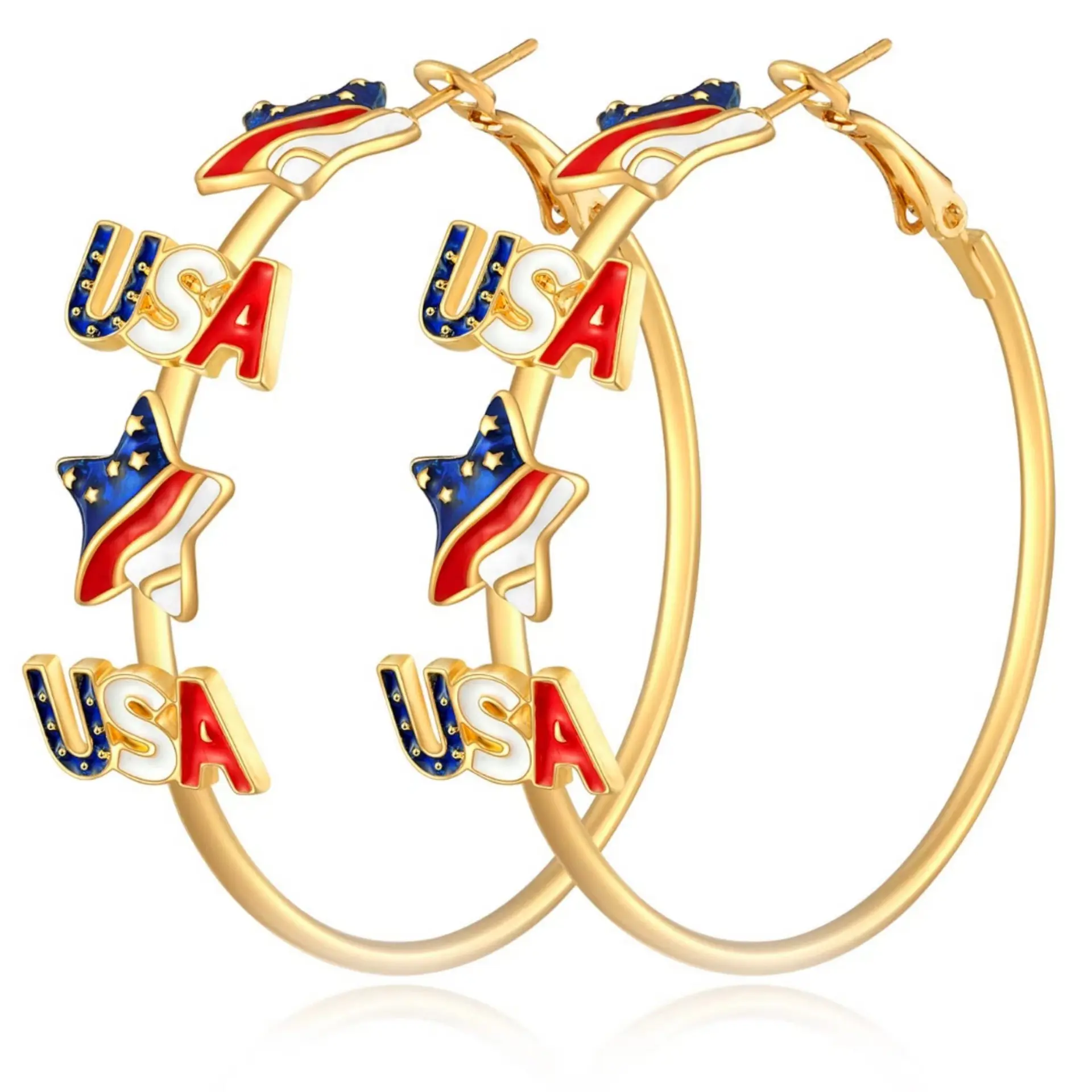 Passionate Independence Day Hoop Earrings, Brilliant Stars and Stripes Hoop Earrings, Vintage American Hoop Earrings, Vibrant Party Hoop Earrings