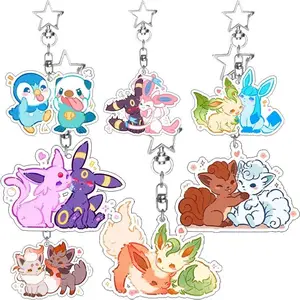 Cartoon Anime Acrylic Keychain Accessories Eevee Umbreon Sylveon  Vaporeon Mew Couple Family Ornaments Bag Pendant Charm Gifts