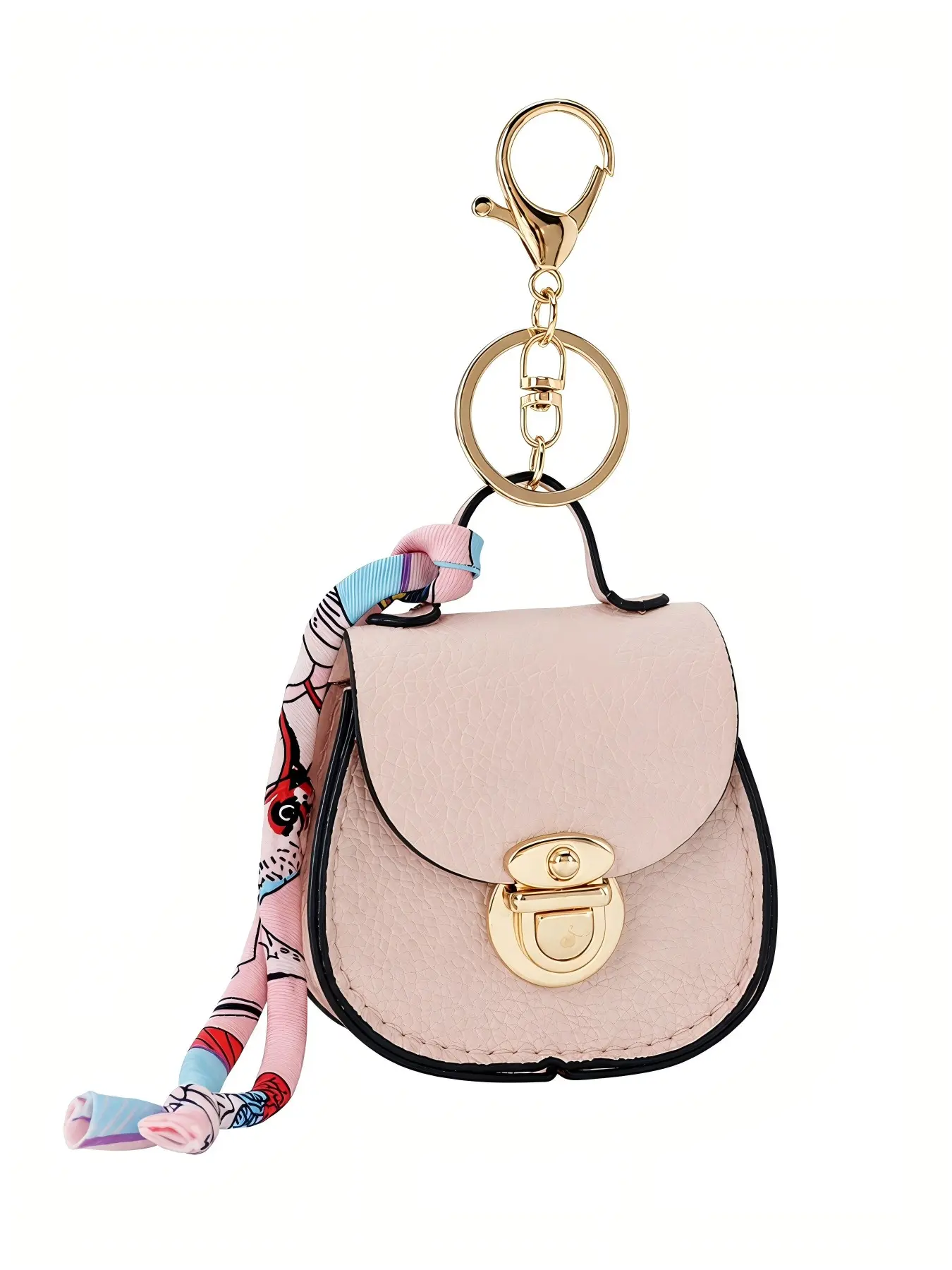 Mini Saddle Pebbled PU Coin Purse Keychain, Twist Lock Silk Scarf Bag Charm, Small Storage Pouch for AirPods, Lipstick, Coins, Jewelry, Keychain for Bags, 4 Colors