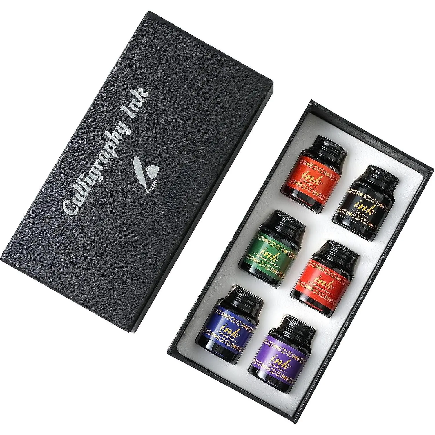 6 Colors Ink Set, 6 Bottles Writing/Drawing Ink Black,Blue,,Orange,Red Green Ink for Fountain Pen, Glass Pen, Calligraphy Dipping Pen,  Pen, Quill Pen,  Pen