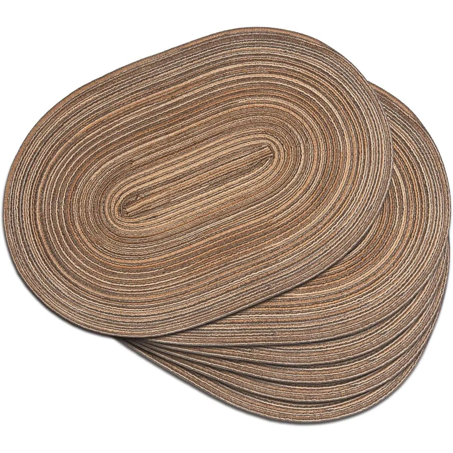 Woven Oval Braided Placemats Set of 6-12 x 17.5 Inch Washable Non-Slip Heat Resistant Table Mats for Kitchen and Dining(Brown, 6)