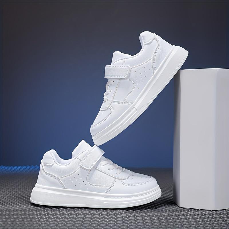 (New)Boys' Casual Sneakers, Summer New Outdoor Fashion Three-Color Leather Convenient Velcro Campus Performance White Shoes, Medium and Large Boys' and Girls' Black and White Sneakers Sizes 28-40(Gift)11