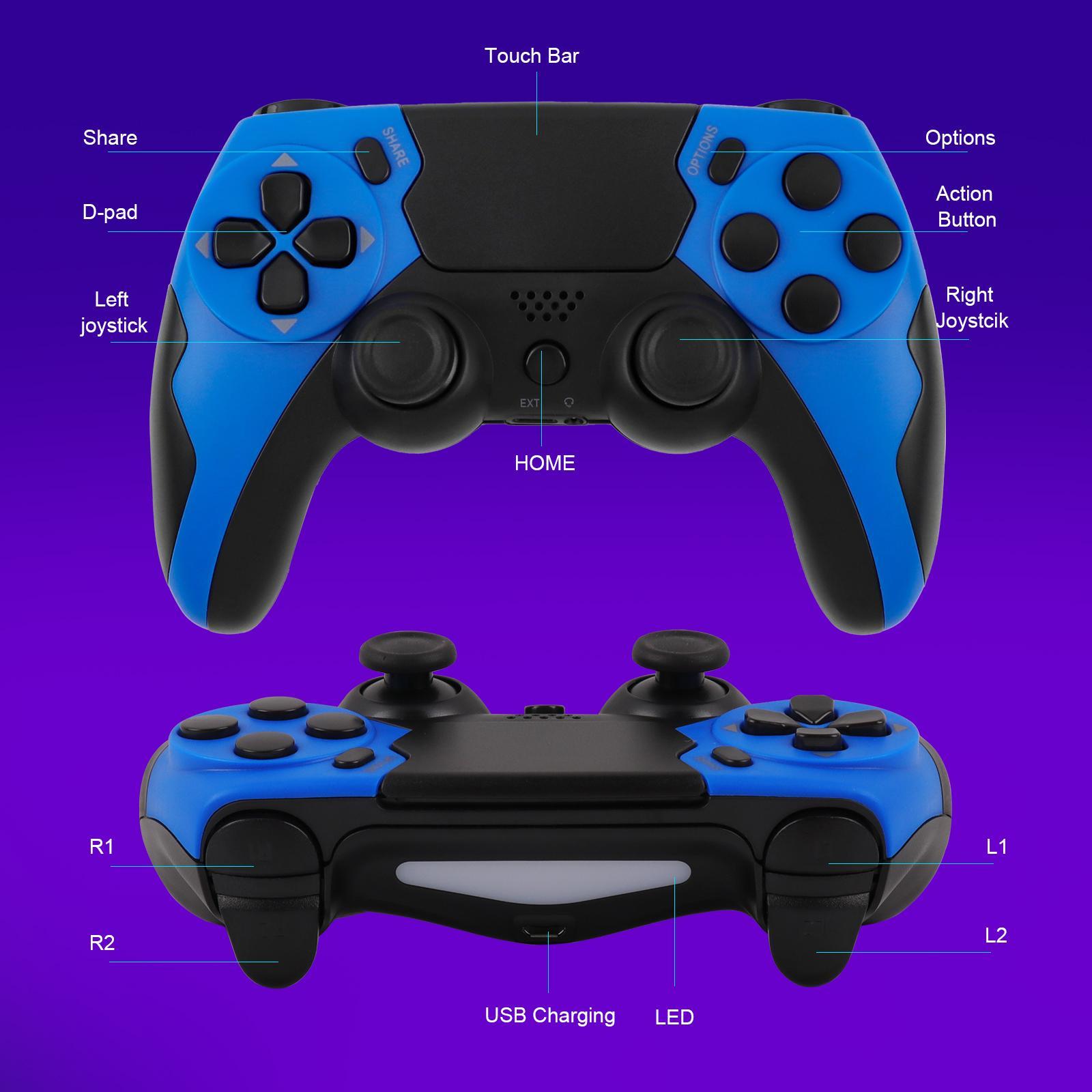 GAMINJA Wireless Controller, BT Wireless for PS4/PS4 Slim/PS4 Pro/PC, Multifunctional Game Controller with Touchpad & Triangle Board Light, Gamepad, Wireless Game Controllers