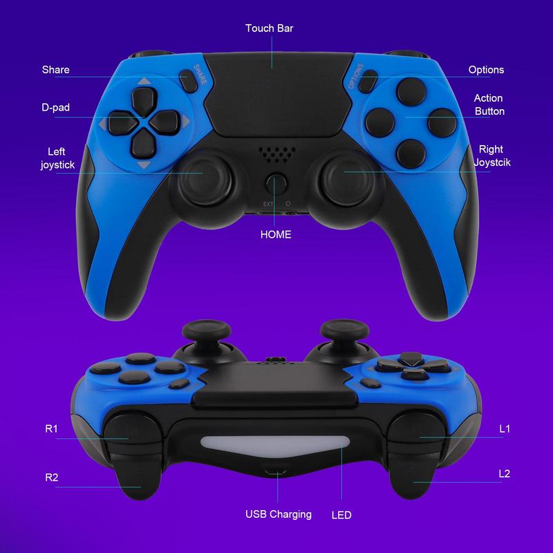 GAMINJA Wireless Controller, BT Wireless for PS4/PS4 Slim/PS4 Pro/PC, Multifunctional Game Controller with Touchpad & Triangle Board Light, Gamepad, Wireless Game Controllers