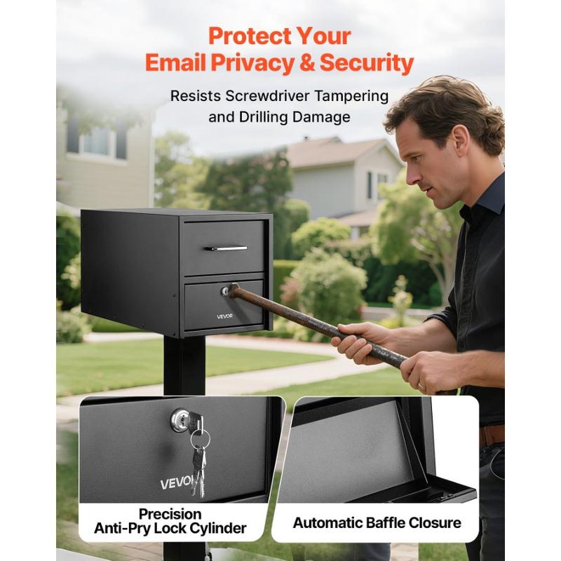 VEVOR Post Mount Mailbox, Anti - Pry Anti - Theft Mailboxes for Outside, Heavy Duty Lockable Mail Box with Magnetic Door, Weather - Resistant Metal Post Box for House Outside 21.06x 10.63x 11.22 in