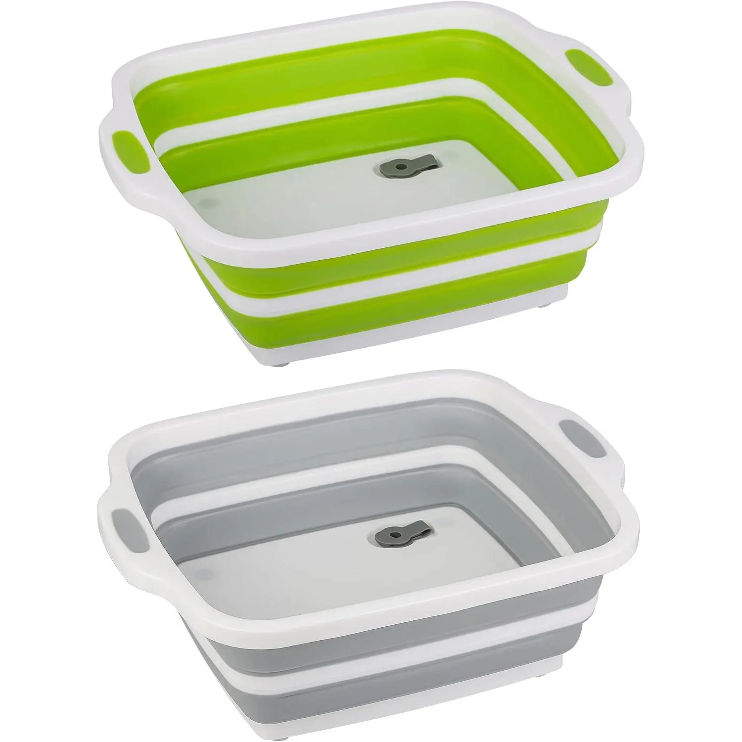 2 Pack Collapsible Cutting Board, Foldable Dish Tub with Draining Hole, Portable Chopping Board with Colander, 3 in 1 Multifunction Camping Sink for Washing Dish, Bowl, Vegetables and Fruit