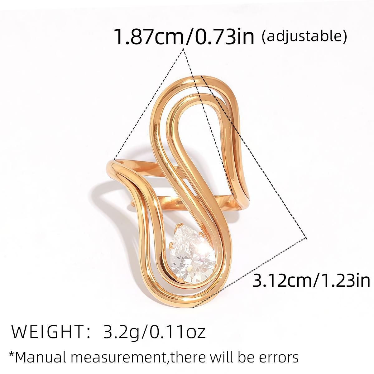 1pc 18K Gold Plated Geometric Line Zircon Open Ring for Women, Stainless Steel Adjustable Sleek Contemporary Jewelry, Dinner Date Holiday Gift for Girlfriend Bestie Gold-Plated Striped Couple Minimalist Stacking