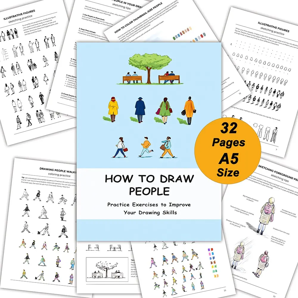 How to Draw People Figure Sketching Practice Book, Beginner to Intermediate, Drawing Exercises Practice Book With Worksheets  Improve Your Drawing Skills Includes 30 Pages A5 Size Drawing Simple, Illustrative Figures Basic Human Proportions