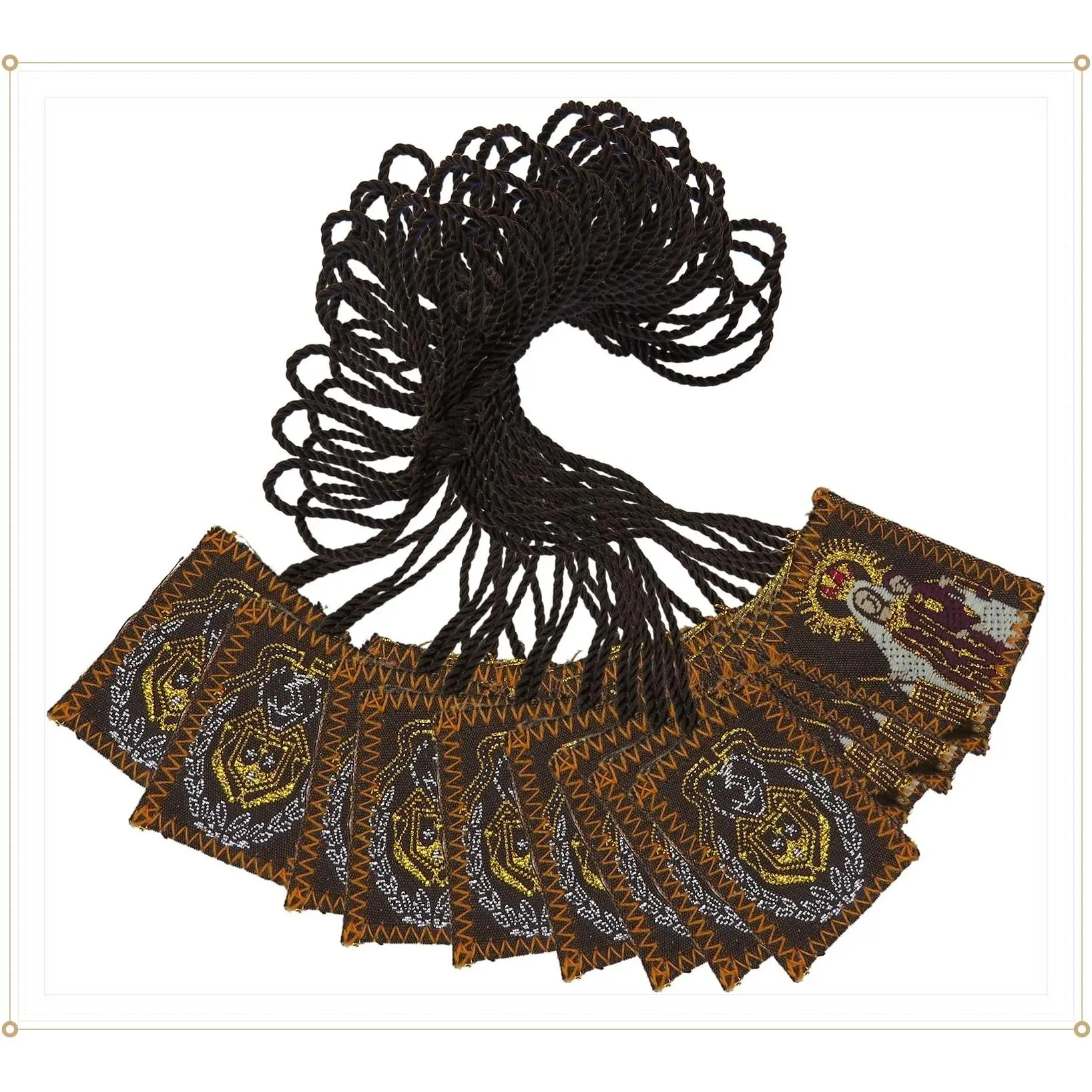 Bulk Embroidered Brown Scapulars for Women – Our Lady of Mount Carmel & Sacred Heart Catholic Scapular, 12 PackGift