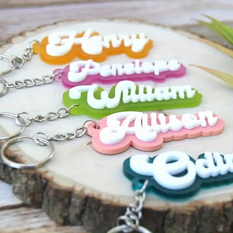 Personalized Name Keychain - Cursive Letters (Up to 8 Letters) with Name Tag And Lobster Clasp, Pink/White Acrylic DIY Gift, Suitable for Lunch Boxes, Backpack Additions, Birthday, Christmas, Valentine'S Day Gifts