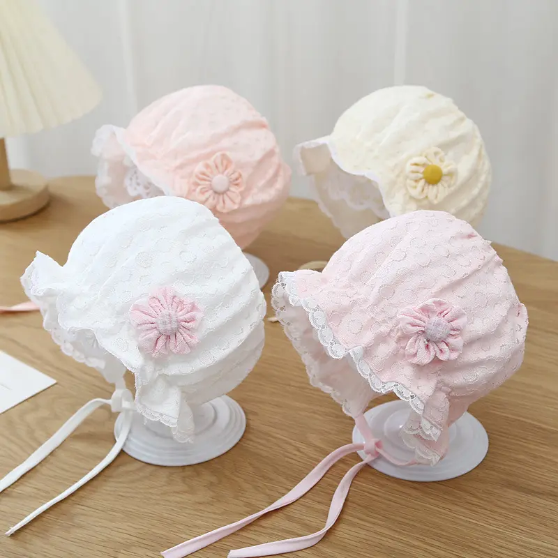 [Lace Children's Hat] A Flower Series 0-10m Lace Children's Hat with Floral Decoration, Newborn Christening Hat |   Ultra-Soft Newborn Photo Prop Gift Set for Baby Girls & Boys, Vintage Lace Baby Bonnet Heirloom Christening Hat for Newborn Girls & Boys