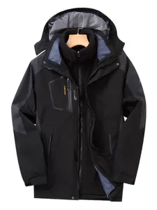 Men's Winter Snow Jacket Three-In-One Hooded Warm Coat, Detachable Fleece Lining, Waterproof Windproof Durable, Ideal for Hiking Camping Skiing