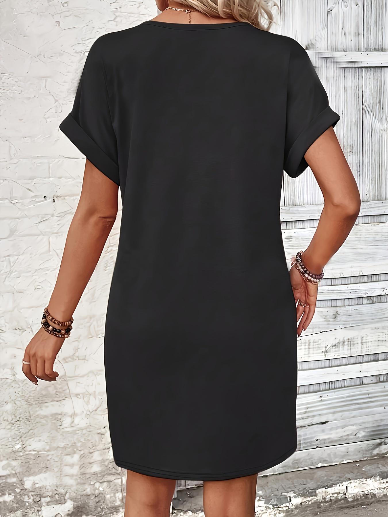 Women's Plain Button V Neck Basic Minimalist Tee Dress, Casual Wear, Short Sleeve Batwing Sleeve Short Dress for Summer, Fashion Womenswear