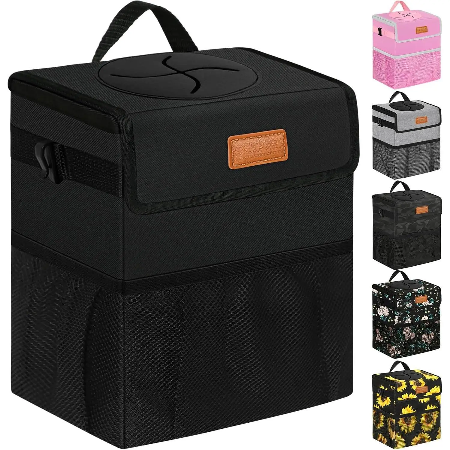 Trash Can Bin for  Seat Leak Proof, Cute  Trash Bag ,  Trash Can for SUV  Van, Automotive Garbage Cans Front Seat Black
