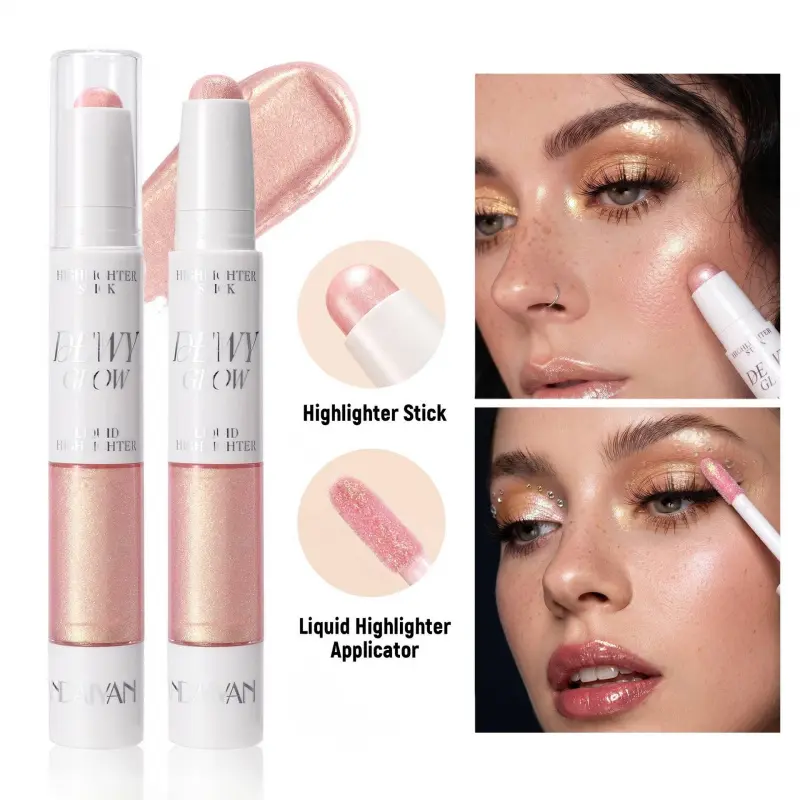 HANDAIYAN 2-in-1 Korean Cosmetic Cream Highlighter-Contour Stick, Handy Lightweight Dewy Gentle Scent Formula, Luminous Natural Glow for Sculpting, Star Glitter for Evening Face Makeup