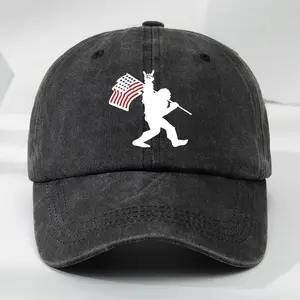 Father's Day Gift Class of 2026 Patriotic Bigfoot Printed Dad Hat Vintage Washed Black Cotton Baseball Cap Heat Transfer Sasquatch American Flag Graphic Novelty Present For Men Joke Present For Grads Men Outdoor Wear