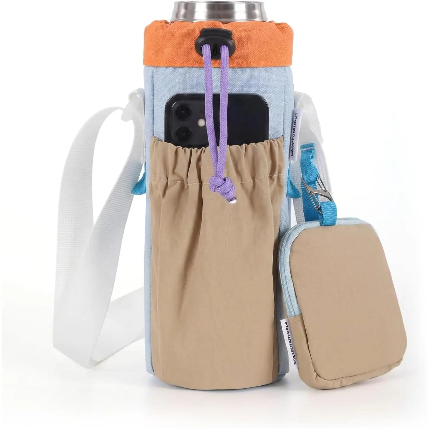 Water Bottle Holder with Strap Fits 16-24oz Bottle, Water Bottle Carrier with Earphone Bag, Hands-Free Crossbody Bottle Bag for Dog Walking, Travel, Hiking & Everyday Use