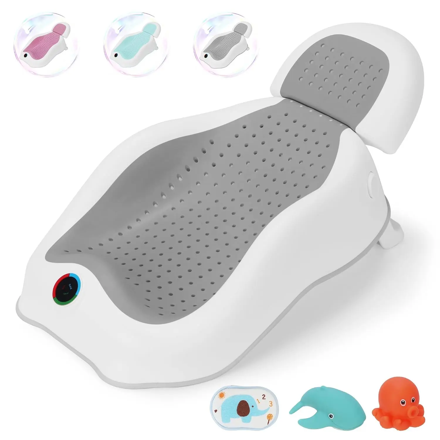 Baby Bath Support | Newborn Bathtub,Ideal for Babies Less Than 6 Months Old with Thermometer Baby Bather, Baby tubs for Newborn Essentials Must Haves-Baby tub (Gray)