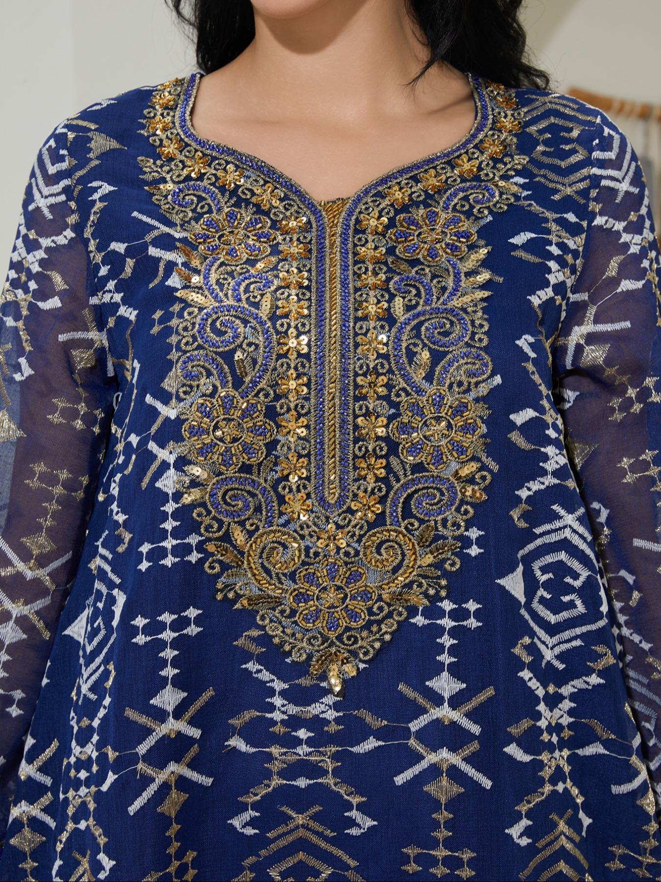 Traditional Style Embroidered Woven Kaftan Dress for Women, Long Sleeve Maxi Dress, Elegant Chic Middle Eastern Fashion, Perfect for Special Occasions, Casual Wear