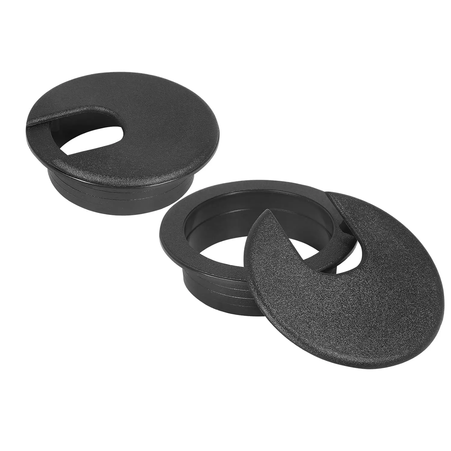 2" Black Desk Grommet, Plastic Cable Hole Cover Computer Table Cord Wire Organizer Caps Desktop Cord Management for Home Office TV Stands Tabletops, 2 Pieces