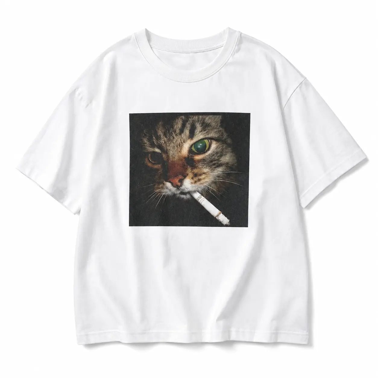 Retro Funny Vintage Graphic Tee, Cat Smoking T-Shirt, Animal Shirt, Unisex Meme Cringe Funny Dumb Shirt, Gift For Men Women, Menswear Womenswear Streetwear Cotton Comfort Fabric Fit