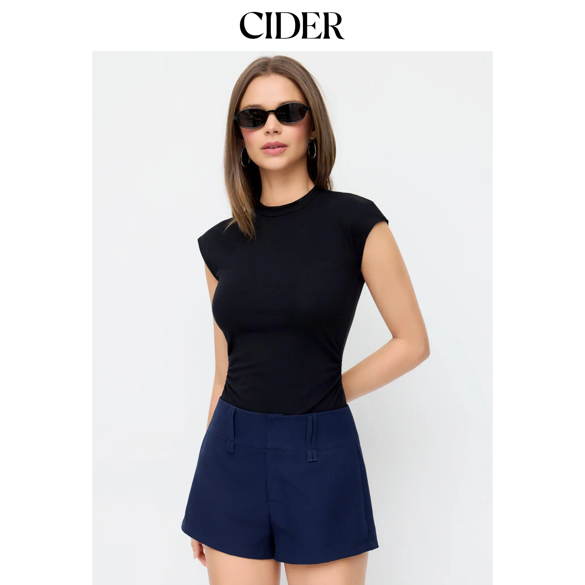 Cider Ruched Round Neck Sleeveless Bodysuit