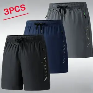 Men’s quick dry athletic shorts, two pack set in an American casual sporty style. Made from ice silk—breathable, cool, moisture wicking, and non clingy—with a drawstring elastic waistband that hugs the waist without constricting the belly. Side zippered p