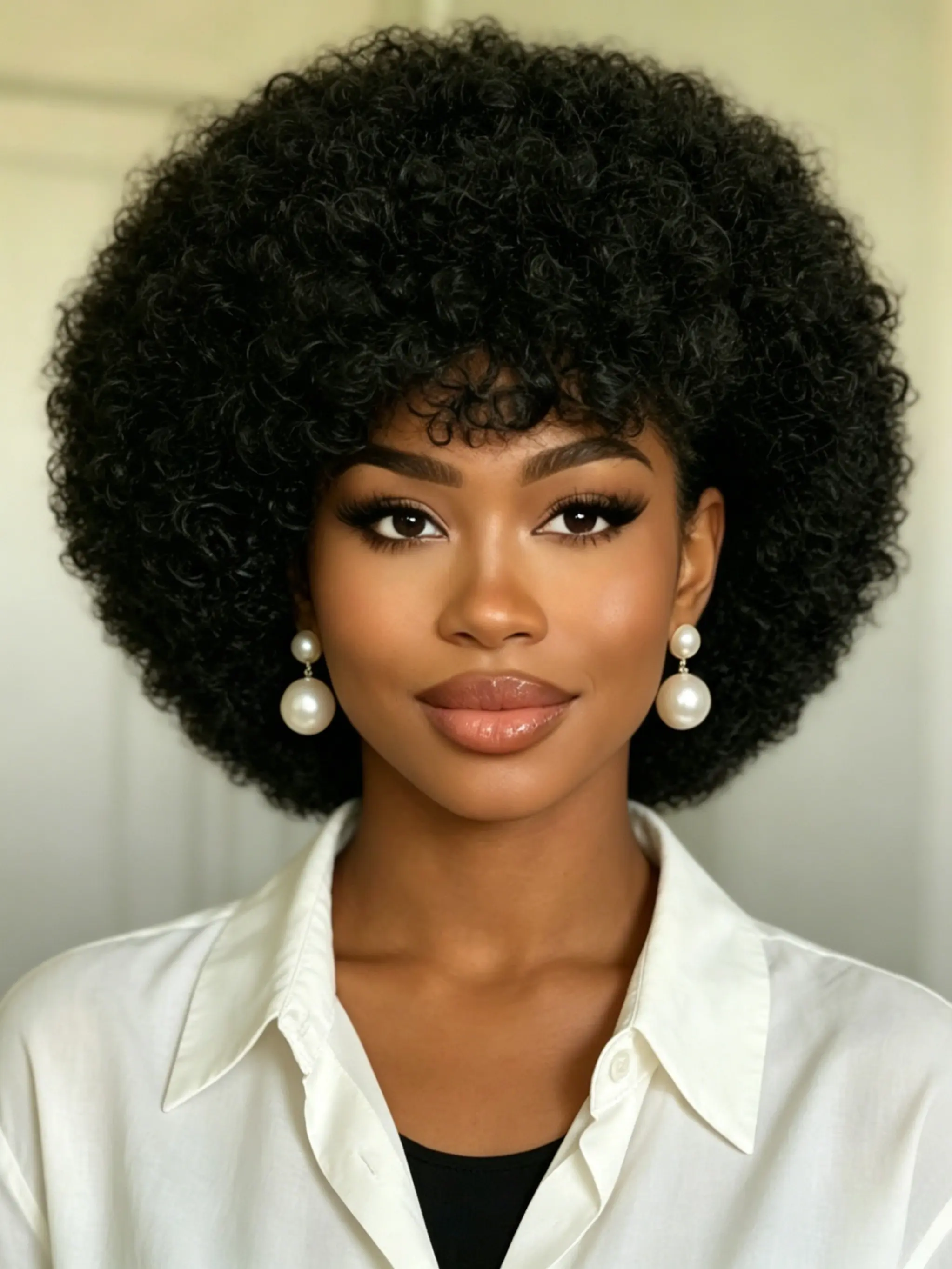 Short Afro Kinky Curly Bob Glueless Wig, Human Hair Natural Look, Women's Afro Wig with Bangs, Stylish and Comfortable, No Glue Wig, Human Hair Wigs