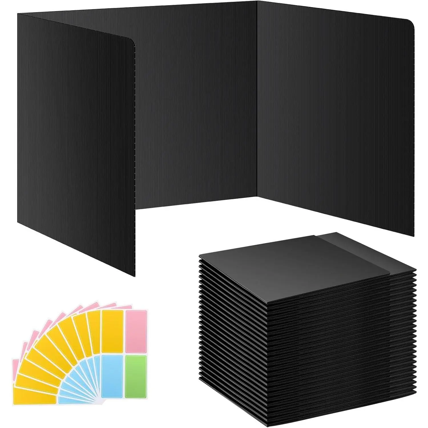 2 Pack Desk Dividers for Students - Durable &  Plastic Study Carrel Divider, Classroom Folders Teacher Supplies, Easy-to-Clean Plastic  Shield Folder Boards for Student Desks, Black