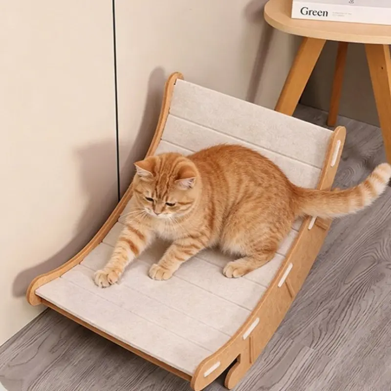 Detachable Felt Pet Rocking Bed, Multi-Functional Cat Scratching Lounge Chair, Durable Calming Rocker Cat Bed, Cozy Kitten Condo, Ideal for Indoor Kittens & Small Dogs