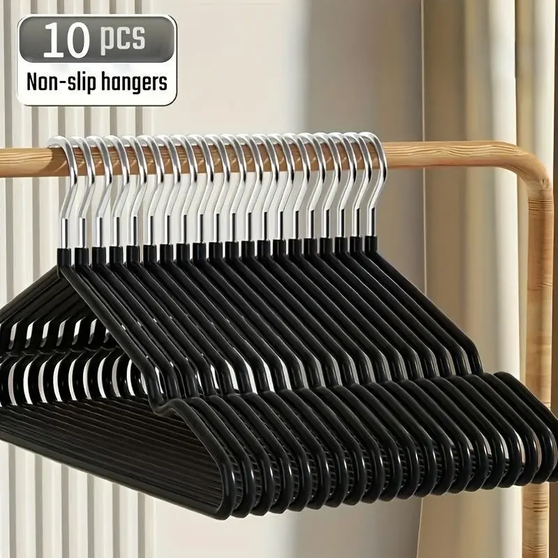 Metal Clothes Hangers Set, 10 Pack with Shoulder Grooves Design, Non-Slip Multi-Functional Closet Organizer for Best Clothing Storage