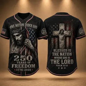 Patriotic Faith Baseball Jersey, Jesus Cross Vintage US Flag Print, 1776-2026 Freedom Themed Casual Holiday Gift # TikTokMadeMeBuyIt # USA250 # AmericanPride # Independence Day # Baseball Jersey