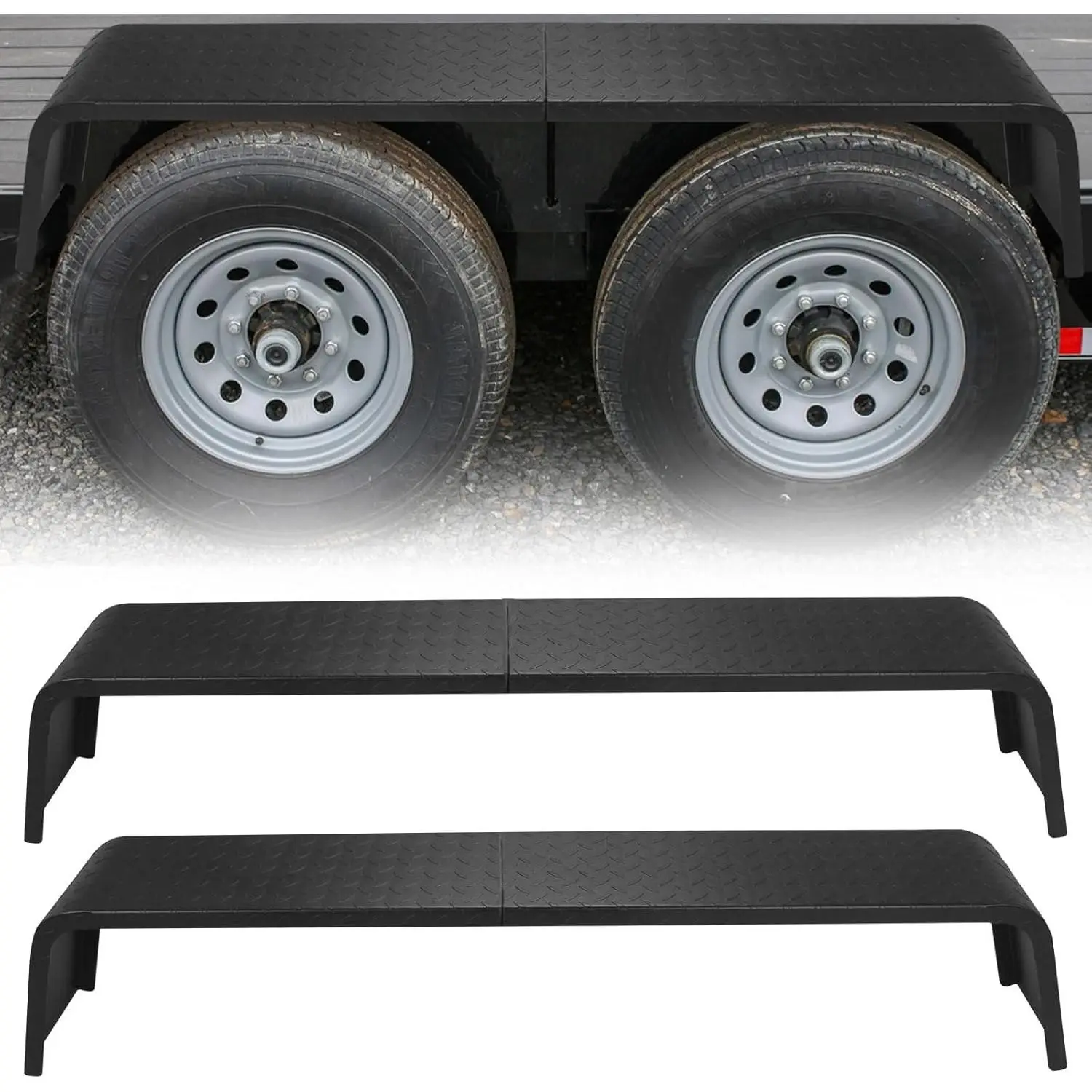 Trailer Fenders, Detachable Heavy Duty Plate Steelfenders for 13 in-15 in Wheels Tandem Axle Trailer, 2Pcs