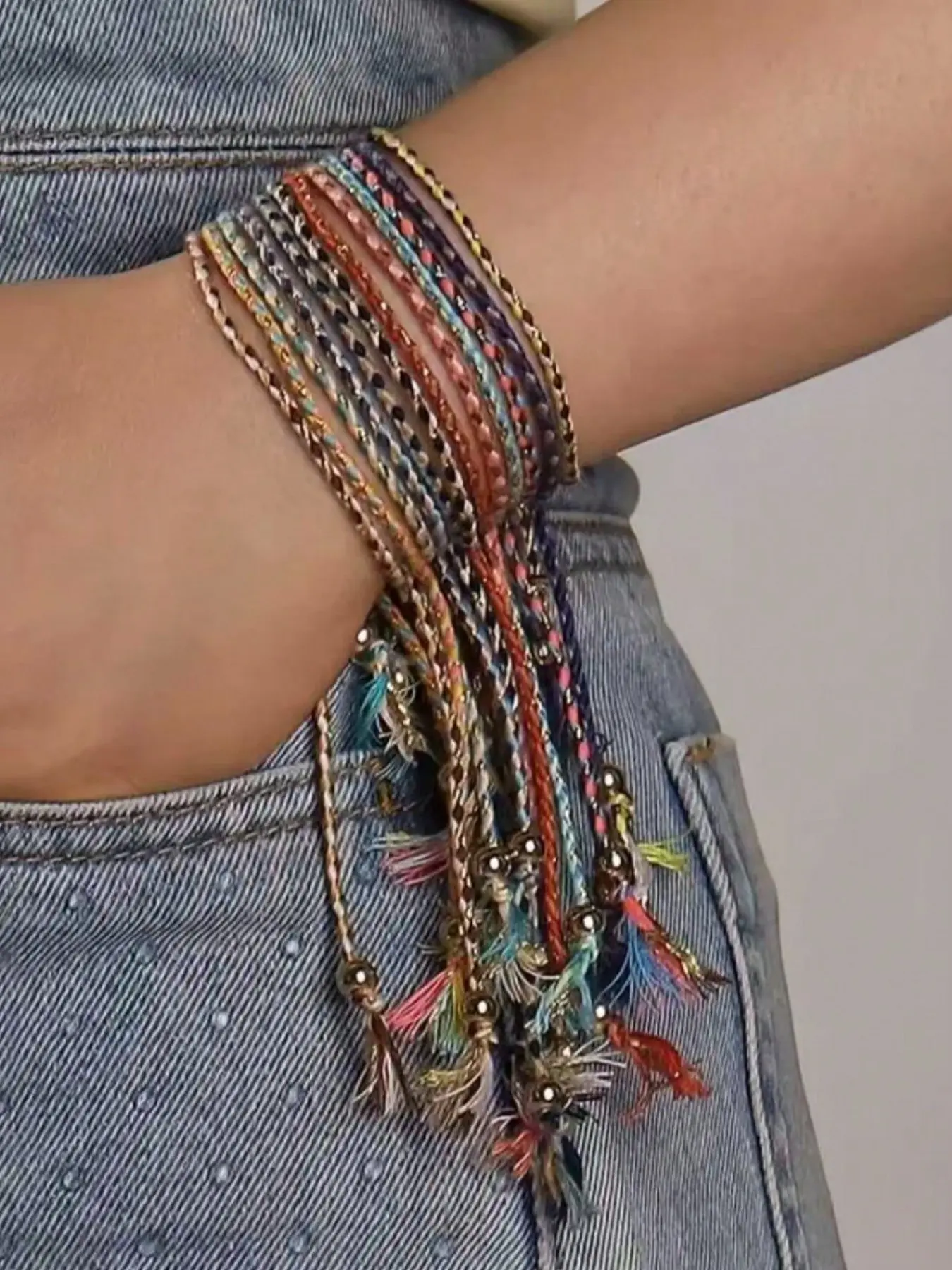 12pcs Bohemian Style Multi-Layer Colorful Braided Tassel Bracelets & Anklets, Unisex Jewelry Set, Trendy Accessories for All Seasons