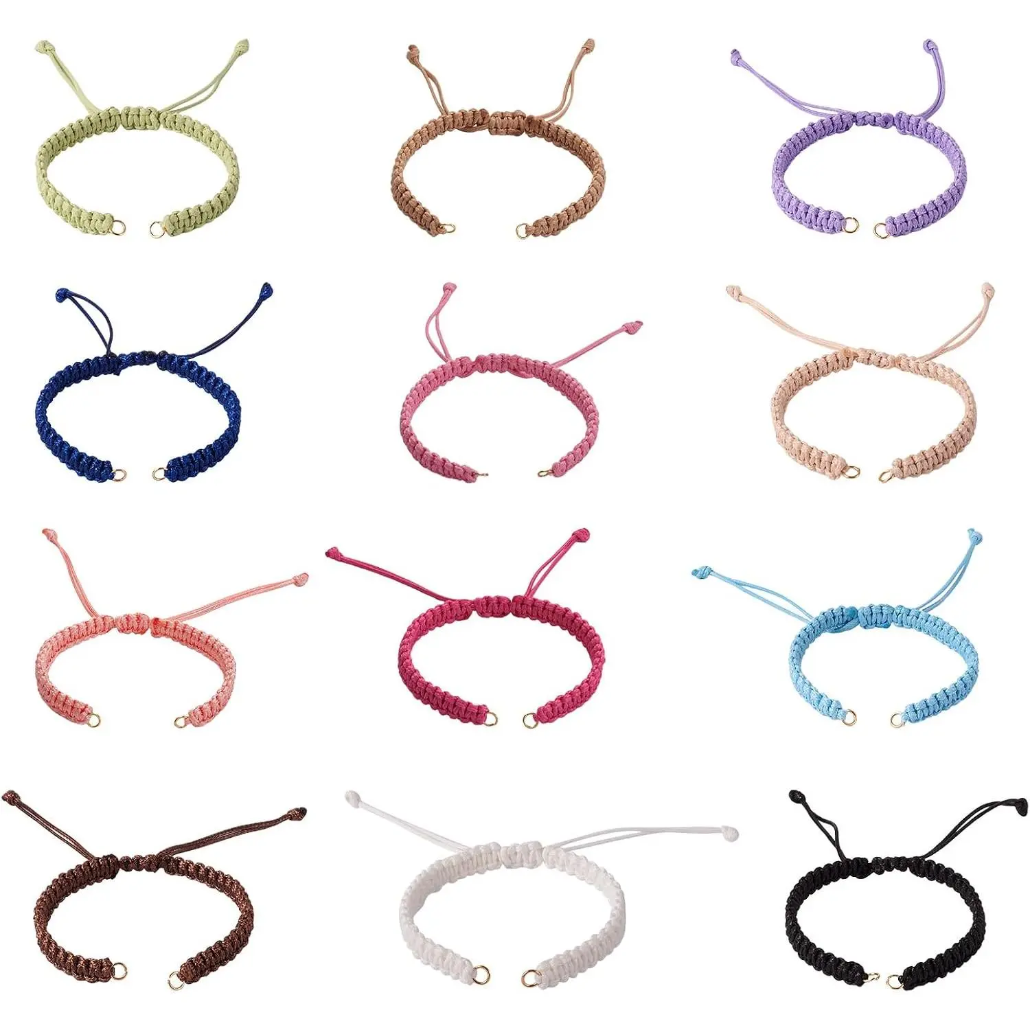 12 count Adjustable Braided Cord Woven Bracelets Making, Wave Rope Thread  Bracelet Slider Wrap Friendship Bracelet with Jump Rings for  Making DIY Crafts Supplies