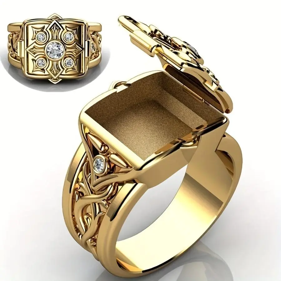 Light Luxury Square Flower Carved Ring Holder Ring, Exquisite Jewelry Gift