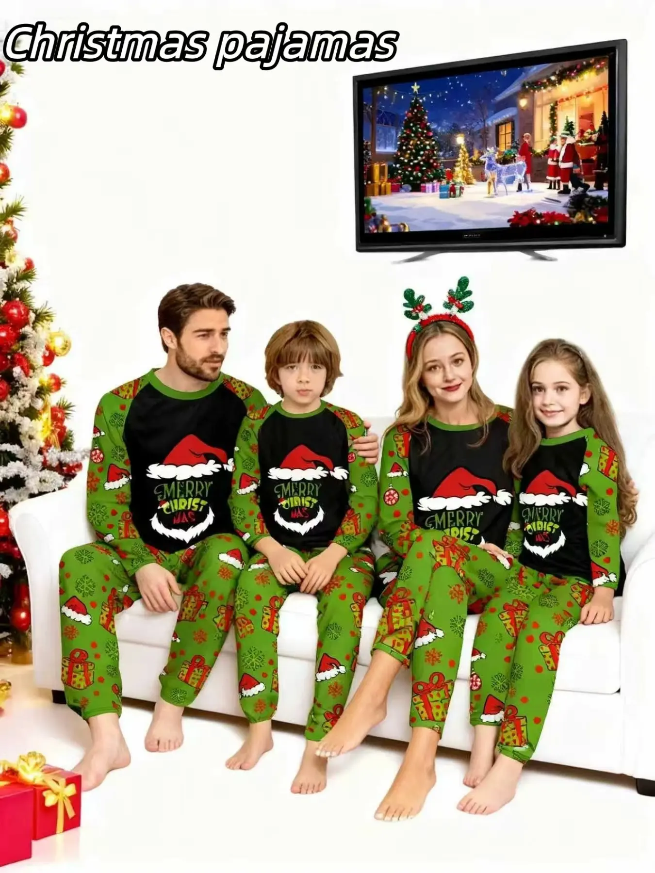 2-Piece Christmas Pajama Set, Long Sleeve and Pants, Couples Sleepwear, Men Women Kids, Casual Loose-Fit, All Seasons