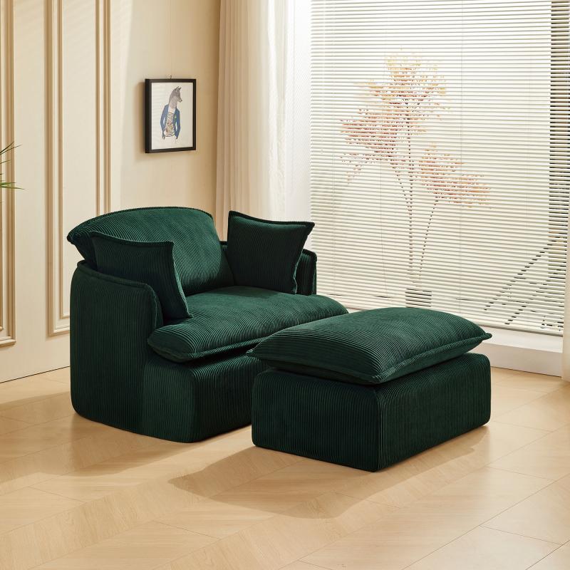 [SOIYELIFE] Convertib Compressed Sofa Chair with Ottoman, Modern Corduroy Fabric Armchair for Small Spaces, Living Room, Dorm, or Apartment